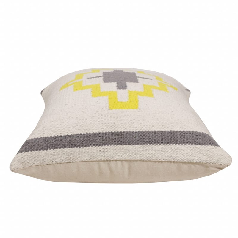 20" X 20" Gray White And Yellow 100% Cotton Geometric Zippered Pillow - 20.00 in. x 20.00 in. x 4.00 in.