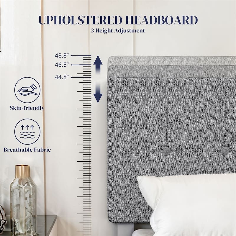 Twin Bed Frame Upholstered Platform with Headboard and Strong Wooden Slats,No Box Spring Needed, Easy Assembly