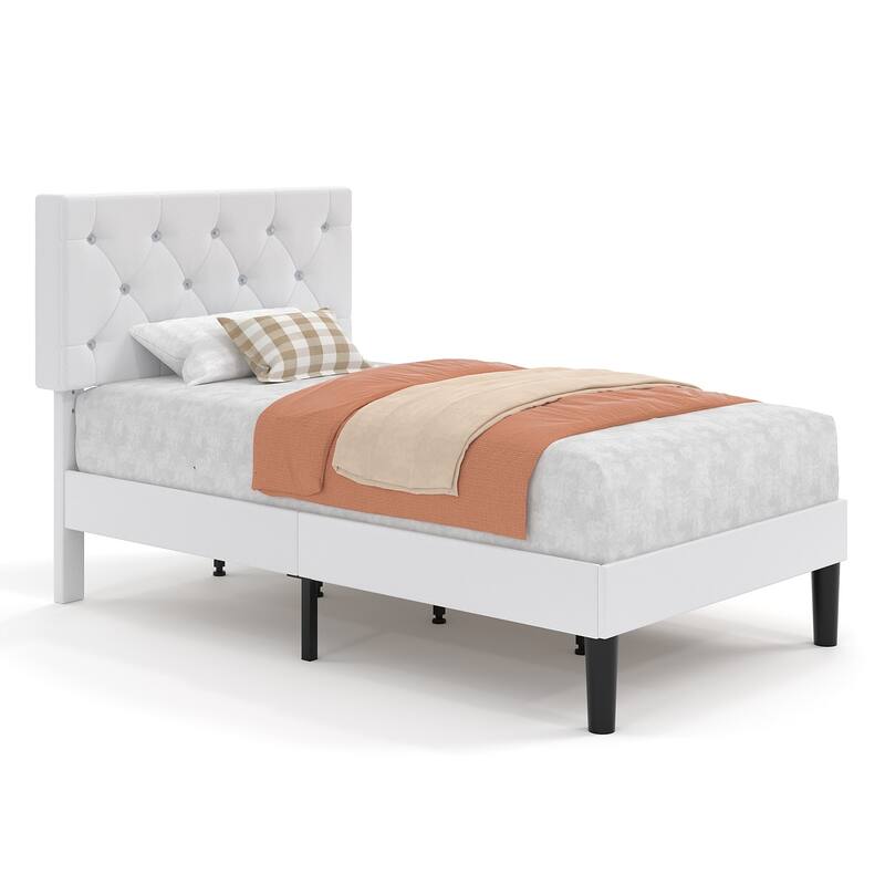 VECELO Upholstered Beds With Diamond Tufted Headboard Platform Bed Frame 7.9'' Under Bed Space