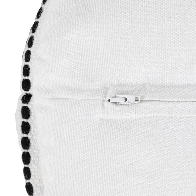 18" White and Black Striped Outdoor Woven Pouf Ottoman