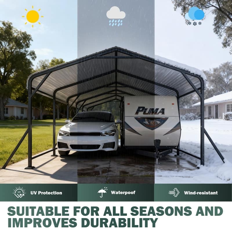 EROMMY Heavy Duty Metal Carport with Extra Support Poles, UV & Waterproof Car Canopy for Outdoor Vehicle Shelter