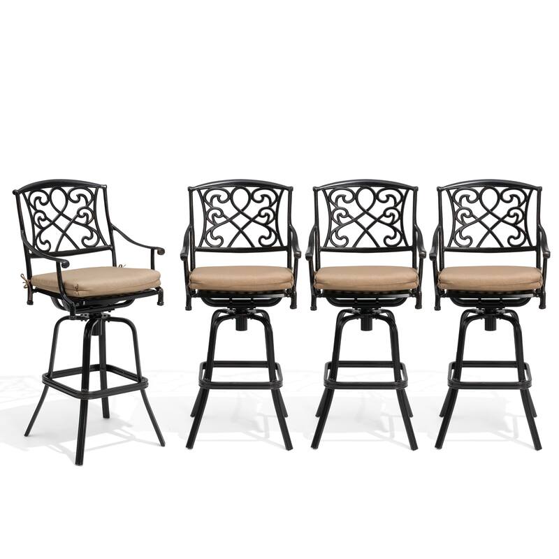 Outdoor Patio Aluminum Swivel Bar Stool with Sunbrella Cushion - Beige - 4-Piece