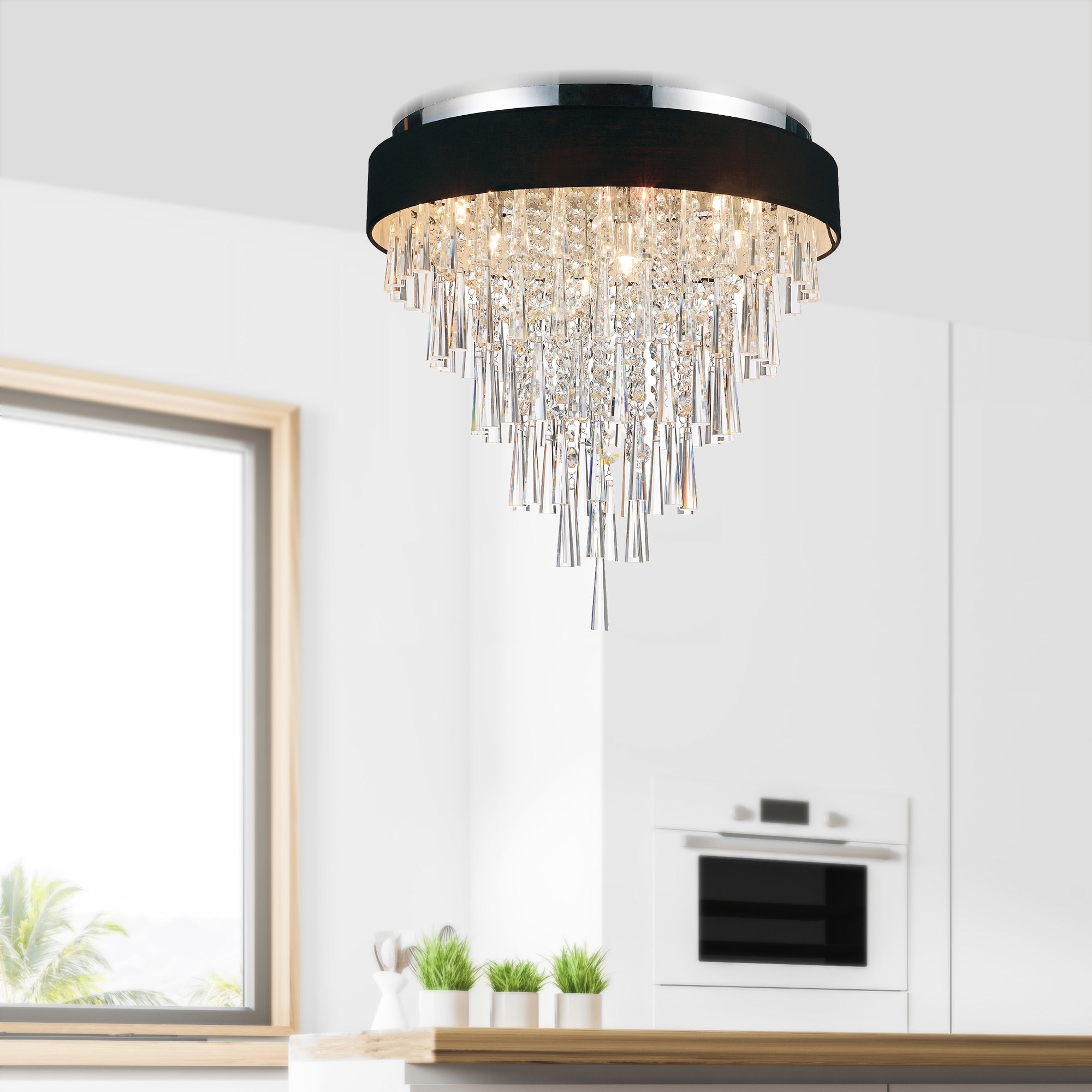 CWI Lighting Franca 8 Light 22in Chrome Flush Mount with Black Shade