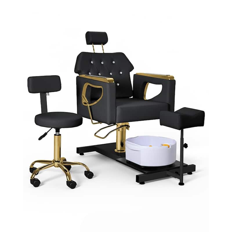 Pedicure Chair with Foot Spa Stool with Adjustable Pedicure Stand