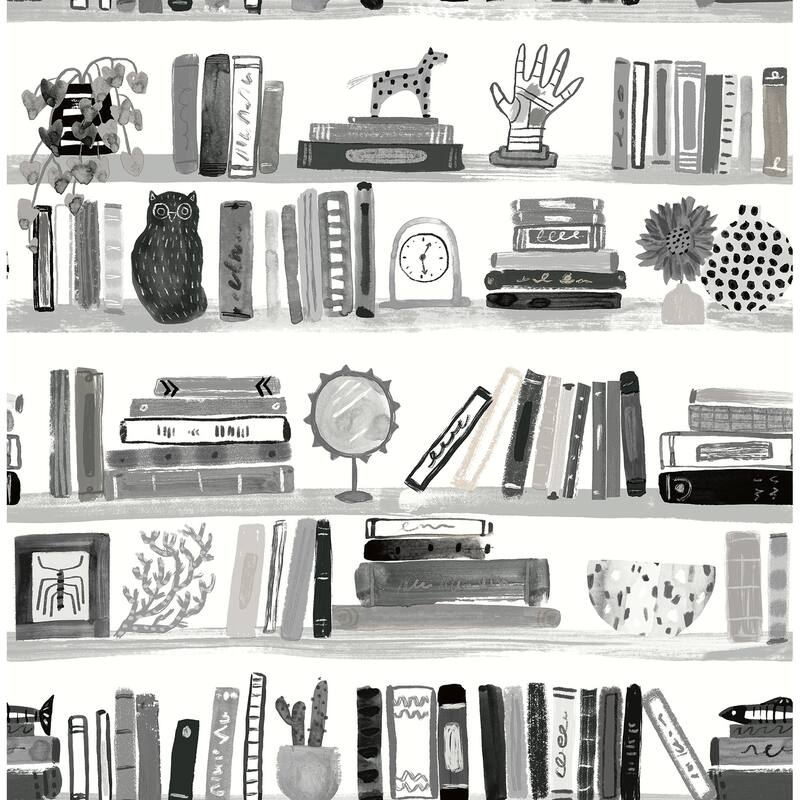 NuWallpaper Painterly Black Shelf Stories Novelty Peel & Stick Wallpaper