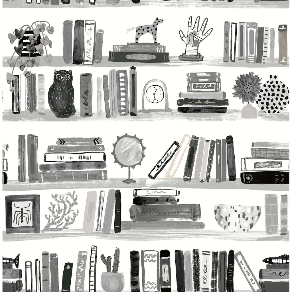 NuWallpaper Painterly Black Shelf Stories Novelty Peel & Stick Wallpaper