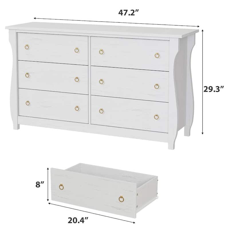 Natural 6-Drawer Dresser for Living Room, Bedroom, Entryway