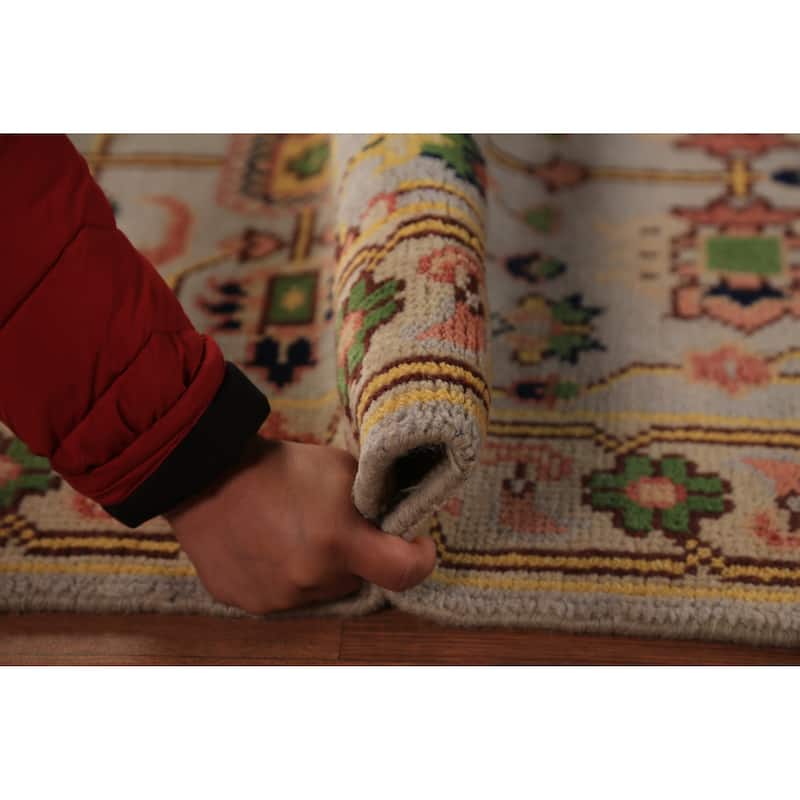 Transitional Beige Oushak Indian Foyer Rug Hand-Knotted Wool Carpet - 2'11"x 5'0"