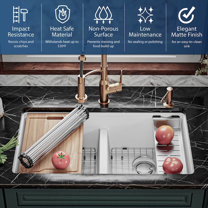 Karran QUWS-880 Undermount 32-1/2 in. Double Equal 50/50 Bowl Workstation Kitchen Sink