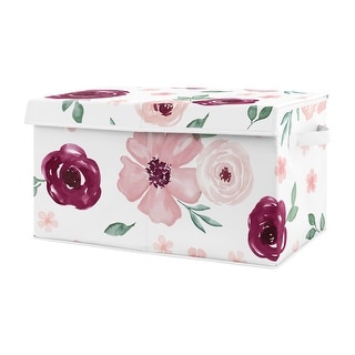 Burgundy and Pink Watercolor Floral Girl Kids Fabric Toy Bin Storage ...