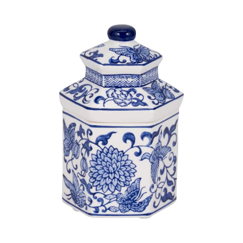 Sagebrook Home Ceramic Sandalwood Myrrh Candle, Chinoiserie Design 7" 7OZ - 4" x 4" x 7"