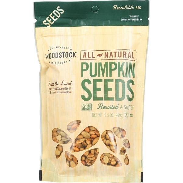 Woodstock Pumpkin Seeds - Roasted - Salted - Case of 8 - 9.5 oz.
