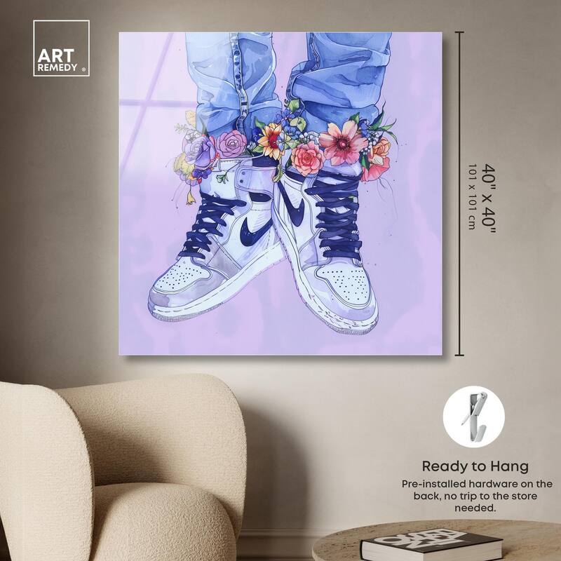 Lilac Floral Bloom Sneakers Acrylic by Art Remedy, Ready to Hang