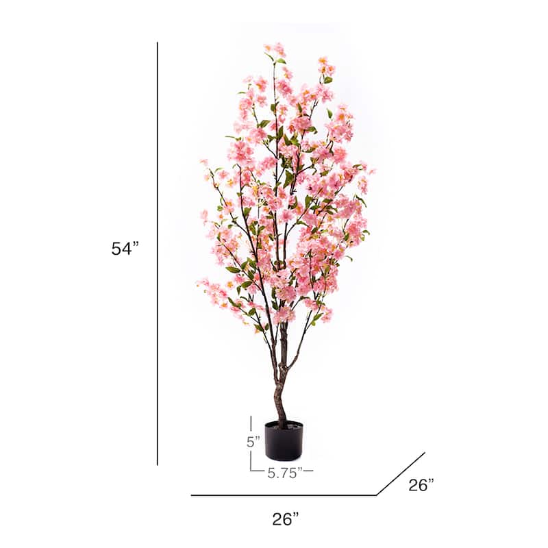 4.5ft Pink Artificial Cherry Blossom Flower Tree Plant in Black Pot - 54" H x 26" W x 26" DP