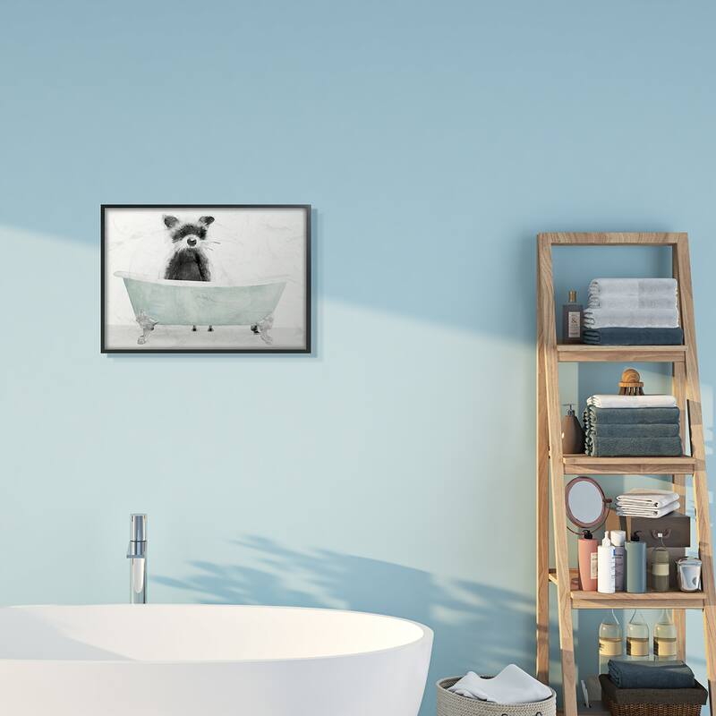 Stupell Raccoon In A Tub Funny Animal Bathroom Drawing Framed Wall Art - 16 x 20