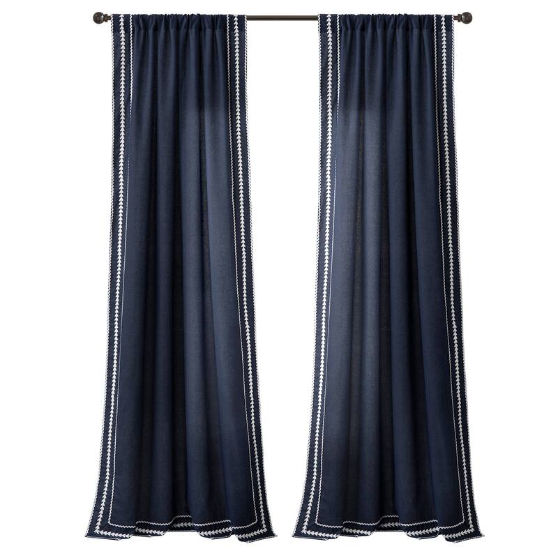 Lush Decor Olivia Ric Rac Embroidery Border Window Curtain Panels
