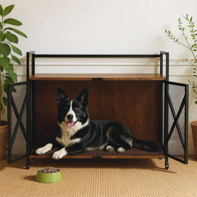 Dog Crate Furniture, with Lockable 360° Wheels - S