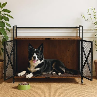 Dog Crate Furniture, with Lockable 360° Wheels