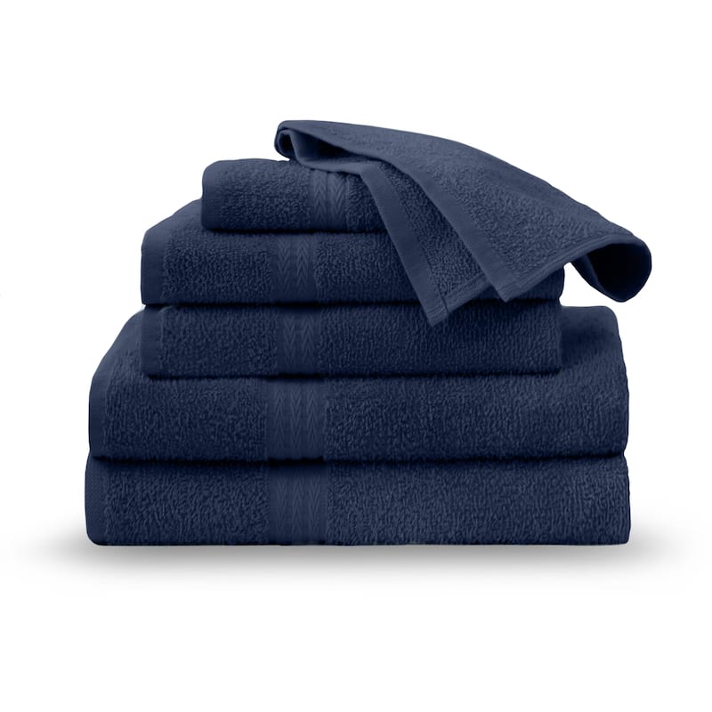 Superior Miami 100% Cotton 6-Piece Towel Set - Lightweight & Quick Drying - 6-Piece - Navy