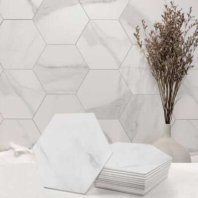 Bex Peel and Stick Stone-Look Hexagon Backsplash Wall Tiles (6.5 Sq Ft/30 pcs box)
