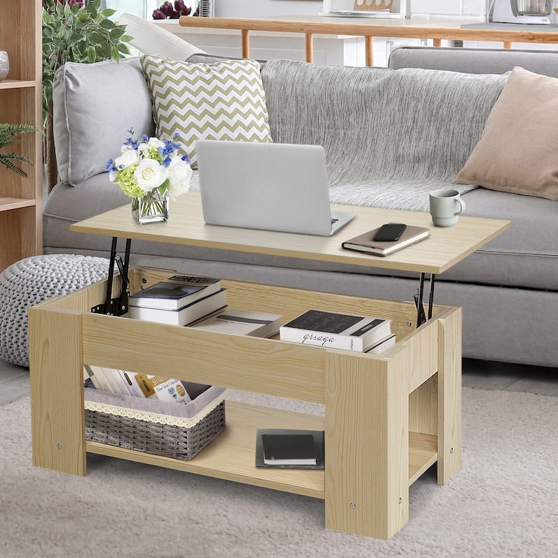 Modern Coffee Table with Lift Top and Large Hidden Storage Space - 38.5" x 20"/29" x 16.5"