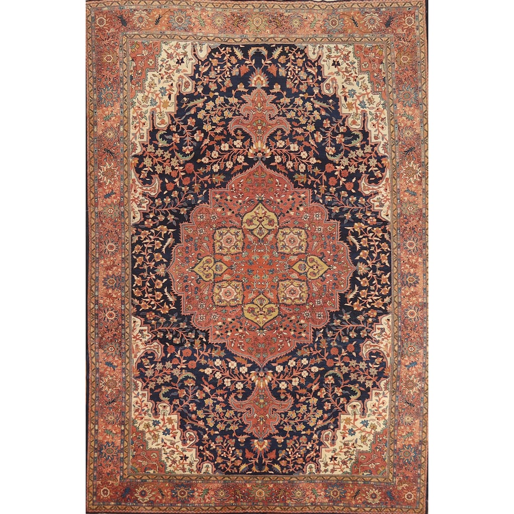 Vegetable Dye Sarouk Farahan Persian Area Rug Hand-Knotted Wool Carpet - 9'1"x 12'6"