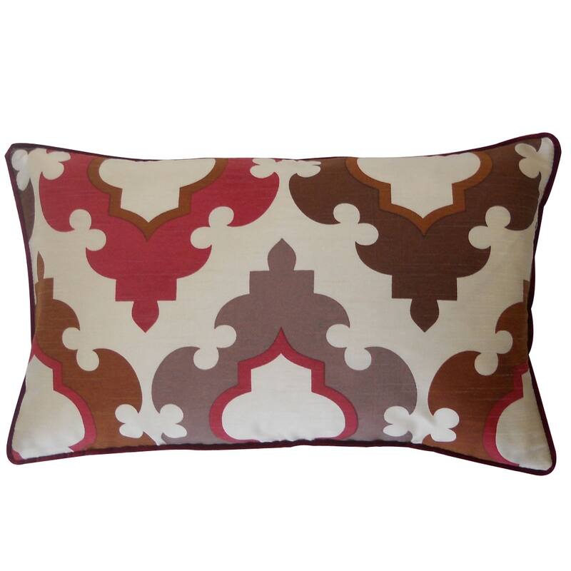 Jiti Indoor Traditional Textured Damask Patterned Cotton Accent Rectangle Lumbar Pillows Cushion for Sofa Chair 12 x 20 - Red/Brown
