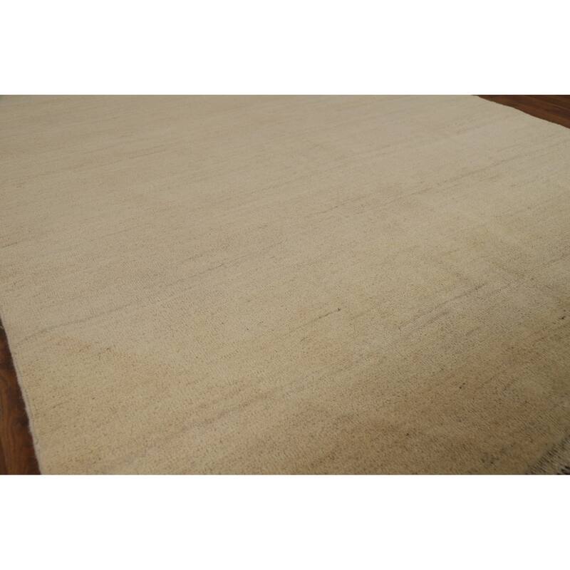 Solid Modern Gabbeh Oriental Area Rug Handmade Yellow Wool Carpet - 4'10" x 6'5"