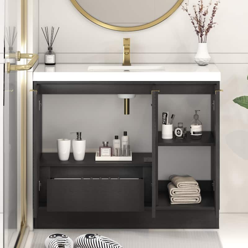 Milano 42" Freestanding (Left Doors) Bathroom Vanity with Reinforced Acrylic Sink