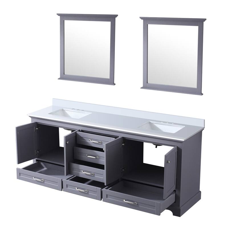 Dukes 80 in. W x 22 in. D Dark Grey Double Bath Vanity, White Quartz Top, and 30 in. Mirrors