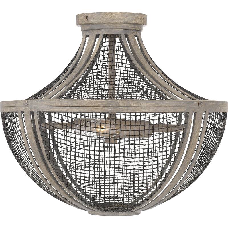 Hallie 2-Light Distressed Grey Wood Semi-Flush Mount Light
