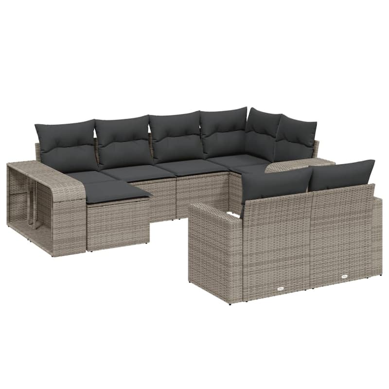 vidaXL Garden Sofa Set Gray PE Rattan, Powder-coated Steel, 100% Polyester - 24.4 x 25.8 x 27.2