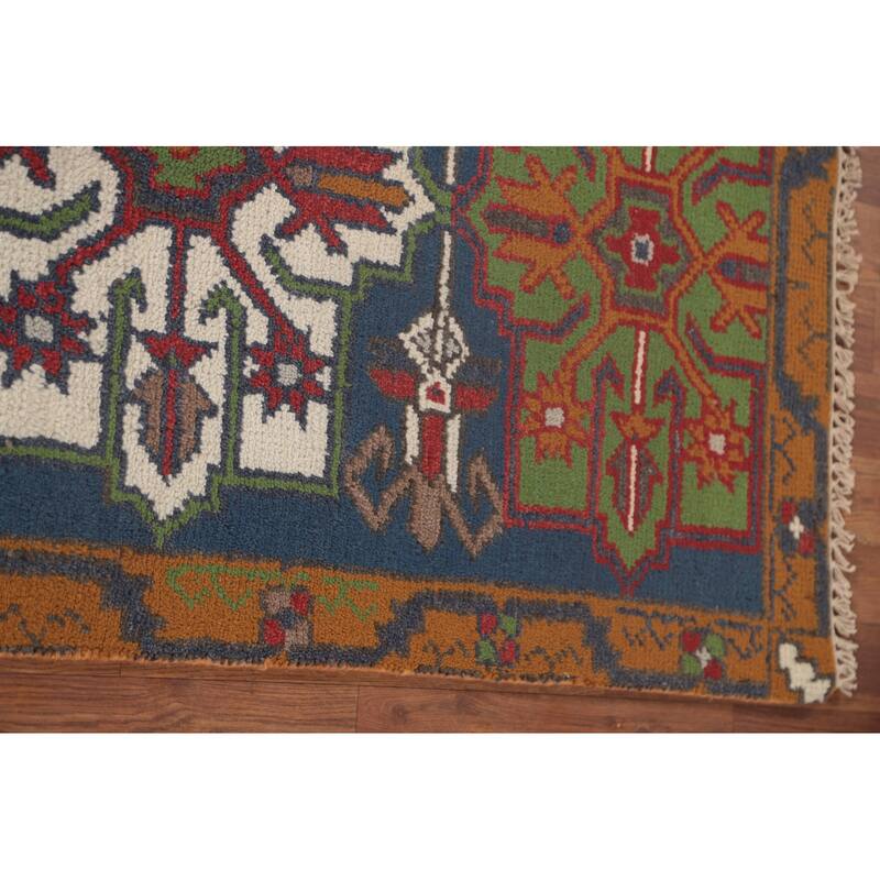 Blue Geometric Heriz Serapi Oriental Runner Rug Handmade Wool Carpet - 2'7"x 7'10"