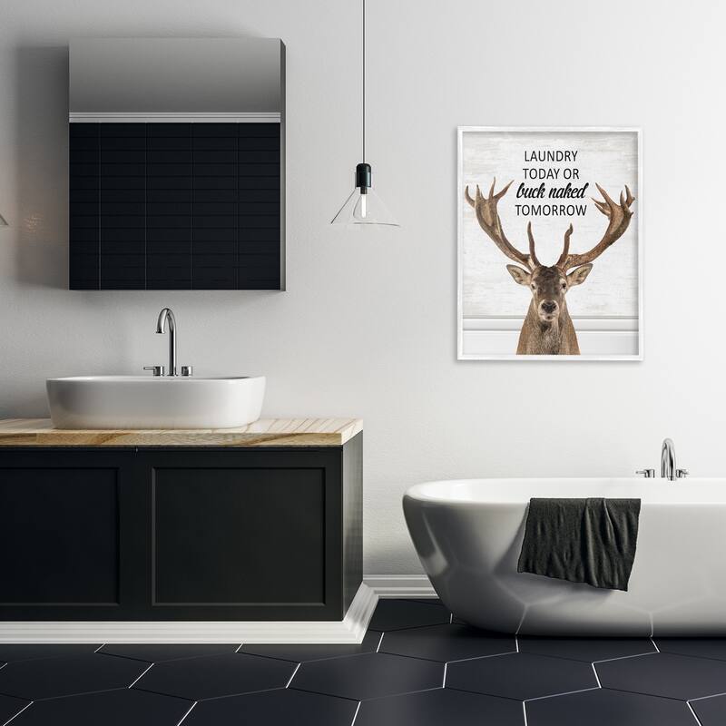Stupell Laundry or Buck Naked Tomorrow Framed Giclee Art Design By Lettered and Lined