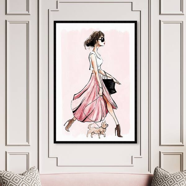 Oliver Gal 'Dog Walk Couture PINK' Fashion and Glam Wall Art Framed Print  Dress - Pink, White - Bed Bath & Beyond - 32194863