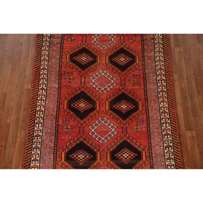 Geometric Orange Shiraz Persian Vintage Rug Hand-knotted Wool Carpet - 4'11"x 7'11"