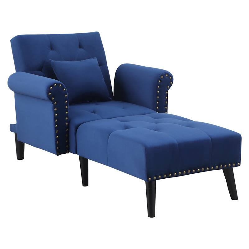 HOMCOM 2-In-1 Chaise Lounge Chair with Thick Padding, Adjustable Backrest, and Wooden Legs