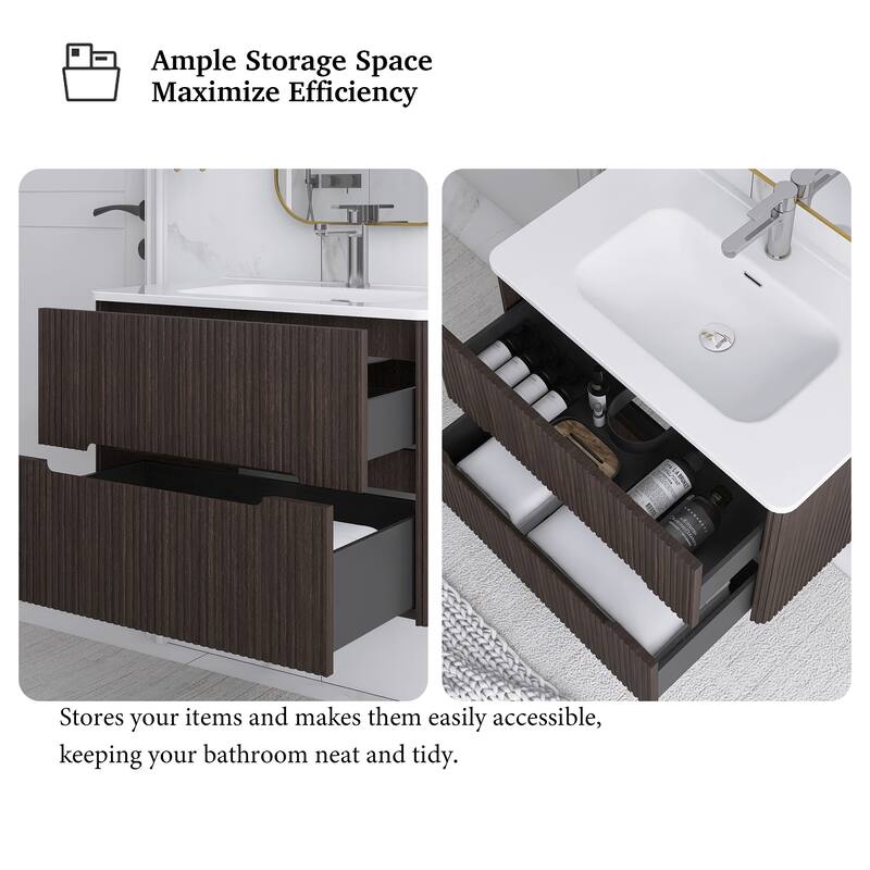 Floating Bathroom Vanity Integrated White Ceramic Sink