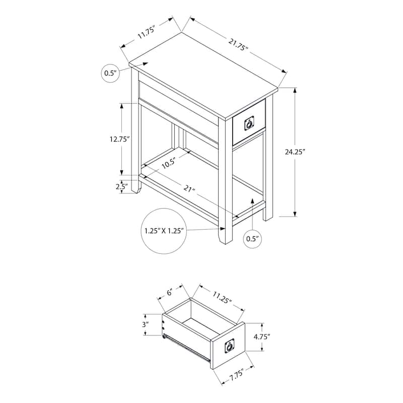 Accent Table, End, Side Table, Nightstand, Bedroom, Narrow, Storage Drawer, Brown Veneer, Transitional - Espresso
