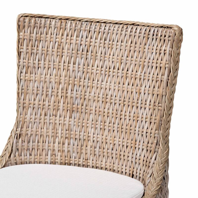 Derris Natural Rattan Counter Stool with Cushion - Tall Wingback Stool with Mango Wood Frame, Boho Coastal Style Seating