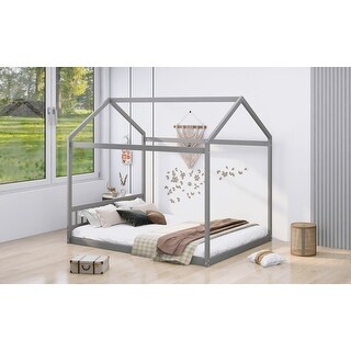 Queen House Bed with Headboard - Playhouse Design for Kids