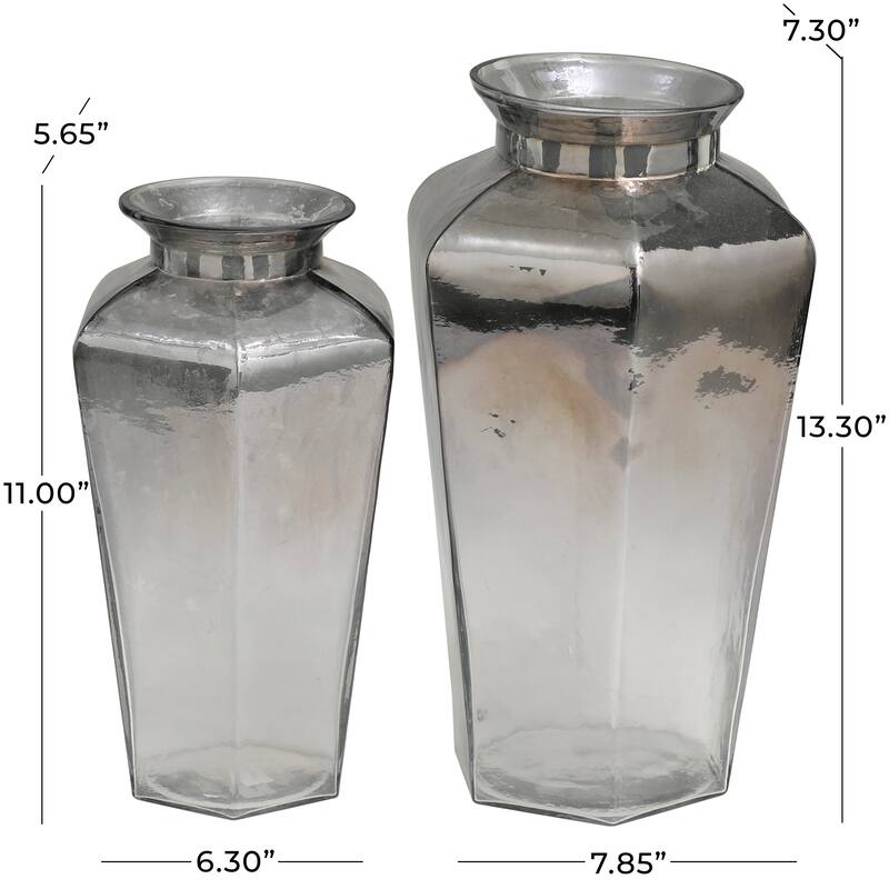 Gray Glass Hexagon Geometric Decorative Vase (Set of 2) - 13", 11"H