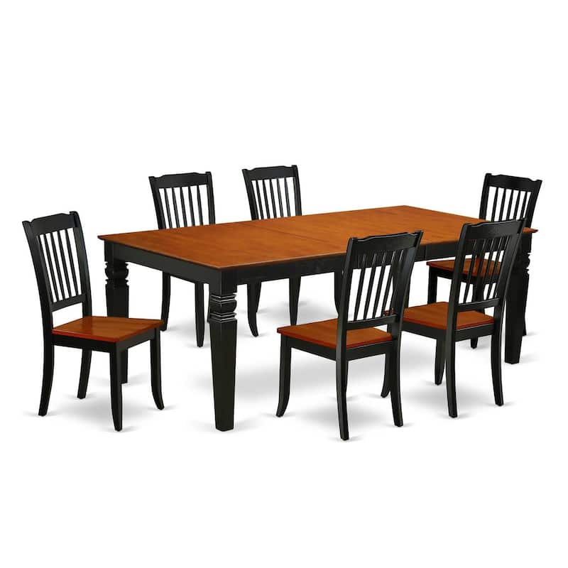 Rectangular Dining Table Set 7pc - 66/84 Inch Table with 6 Vertical Chairs - Modern Kitchen Set