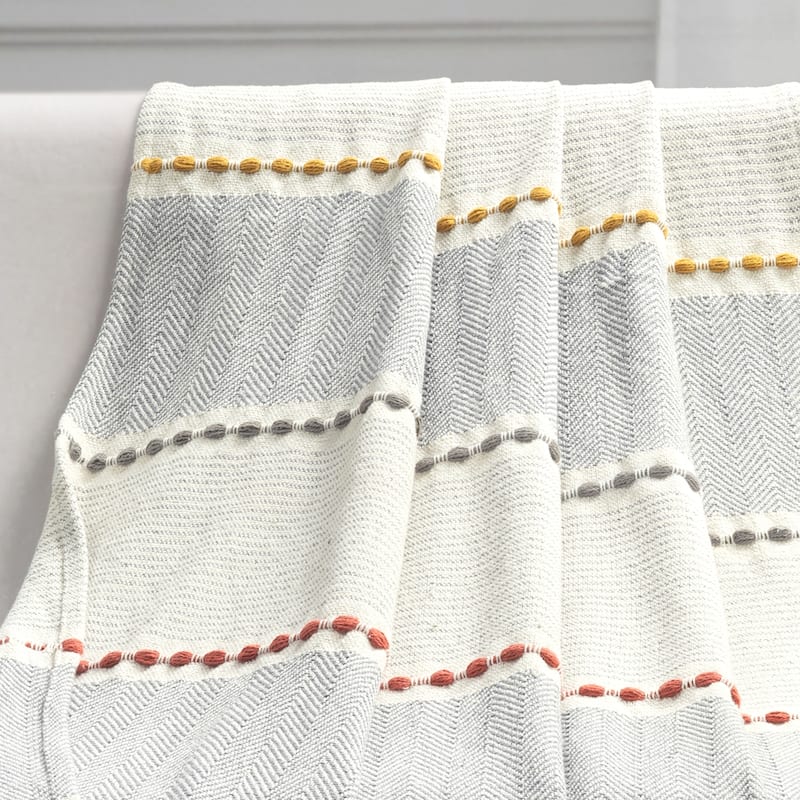 Lush Decor Herringbone Stripe Yarn Dyed Cotton Woven Tassel Throw Blanket