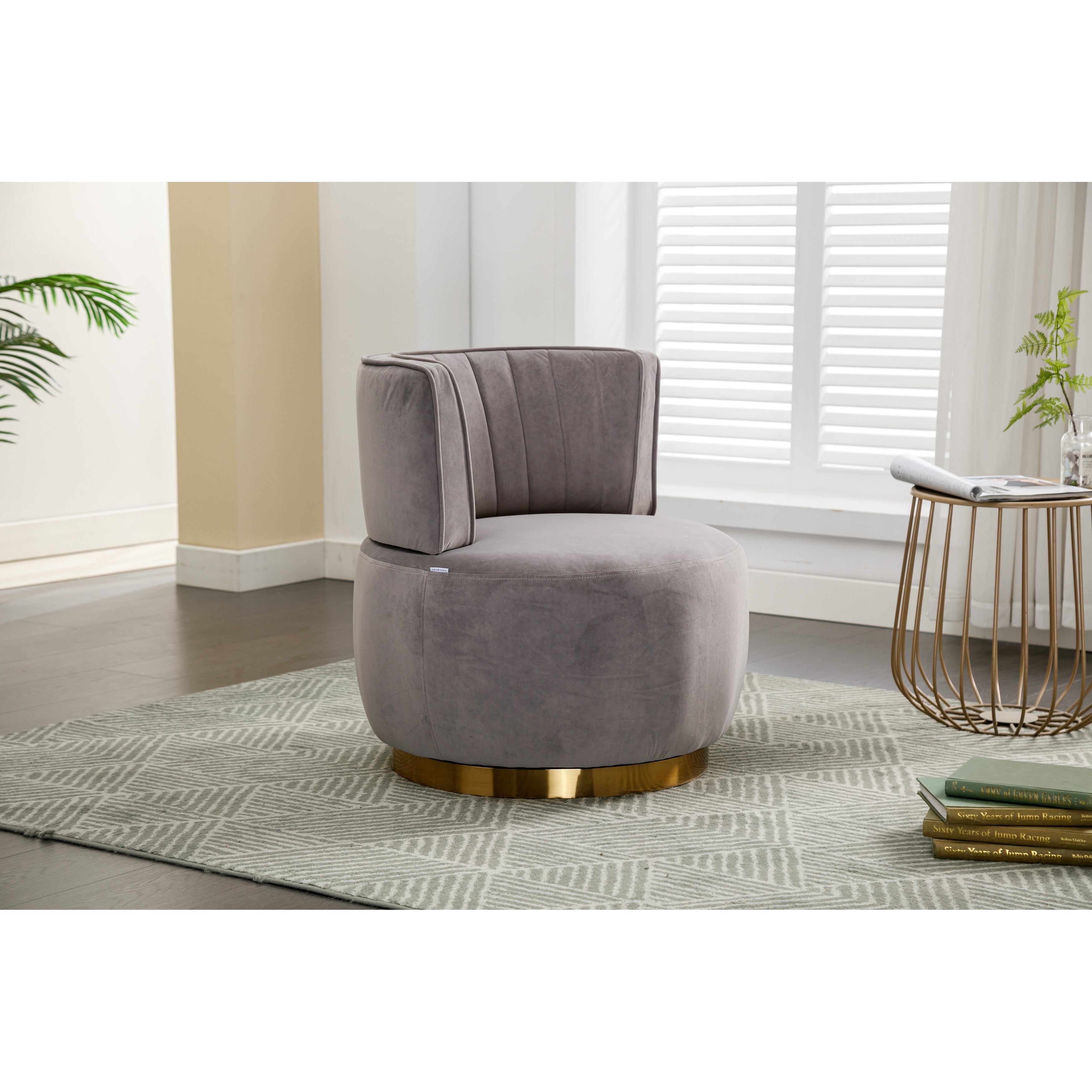 Swivel Cuddle Barrel Accent Sofa Chair Fluffy Velvet Armchair