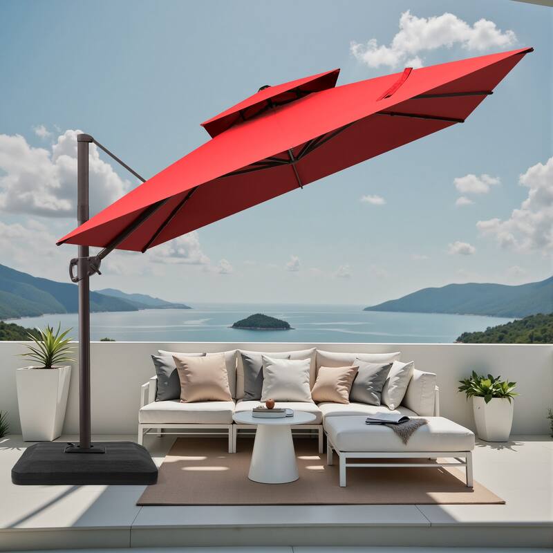 VredHom 11 FT Square Outdoor Patio Double Top Cantilever Umbrella with Weight Base