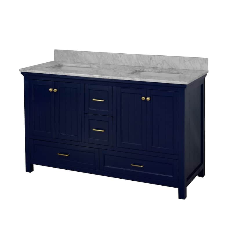 KitchenBathCollection Paige 60" Double Bathroom Vanity with Carrara Marble Top