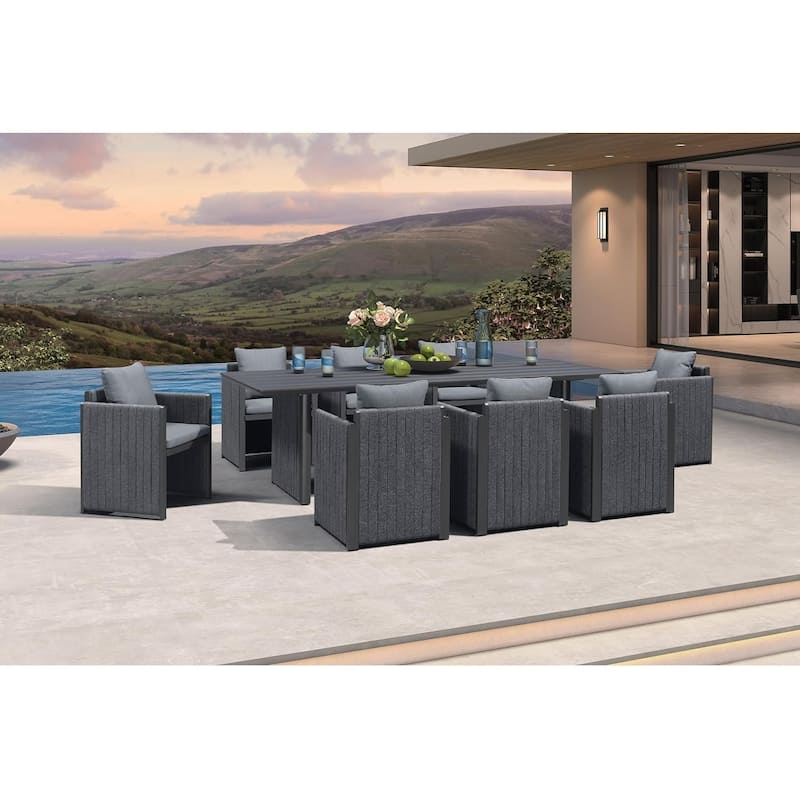 PURPLE LEAF Sanori Patio Dining Set Modern Large Weather-Resistant Table and Aluminum Chairs - 9-Piece Rectangle