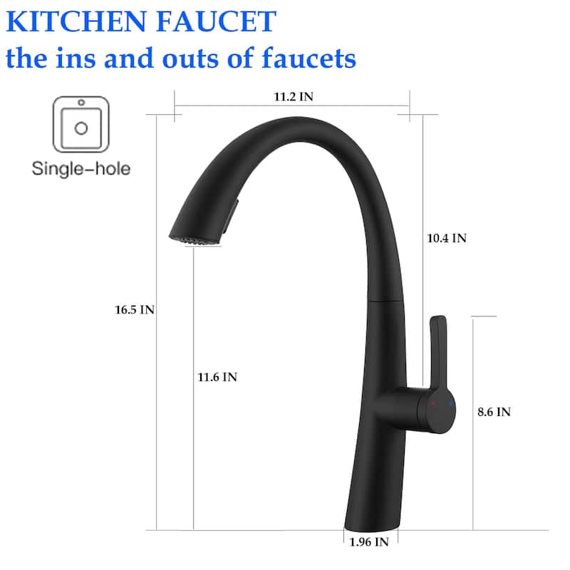 Single Handle Pull Down Sprayer Kitchen Sink Faucet Stainless Steel Modern Commercial Kitchen Basin Faucets Matte Black