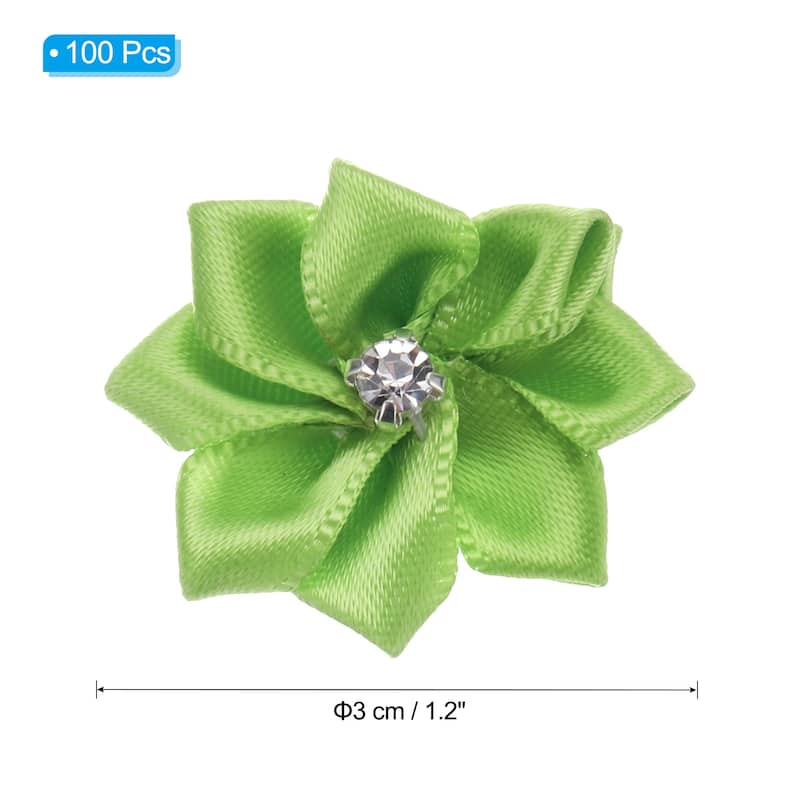 100Pcs Small Ribbon Flowers Satin Ribbon Flowers Mini Fabric Flower - 3cm - Grass Green
